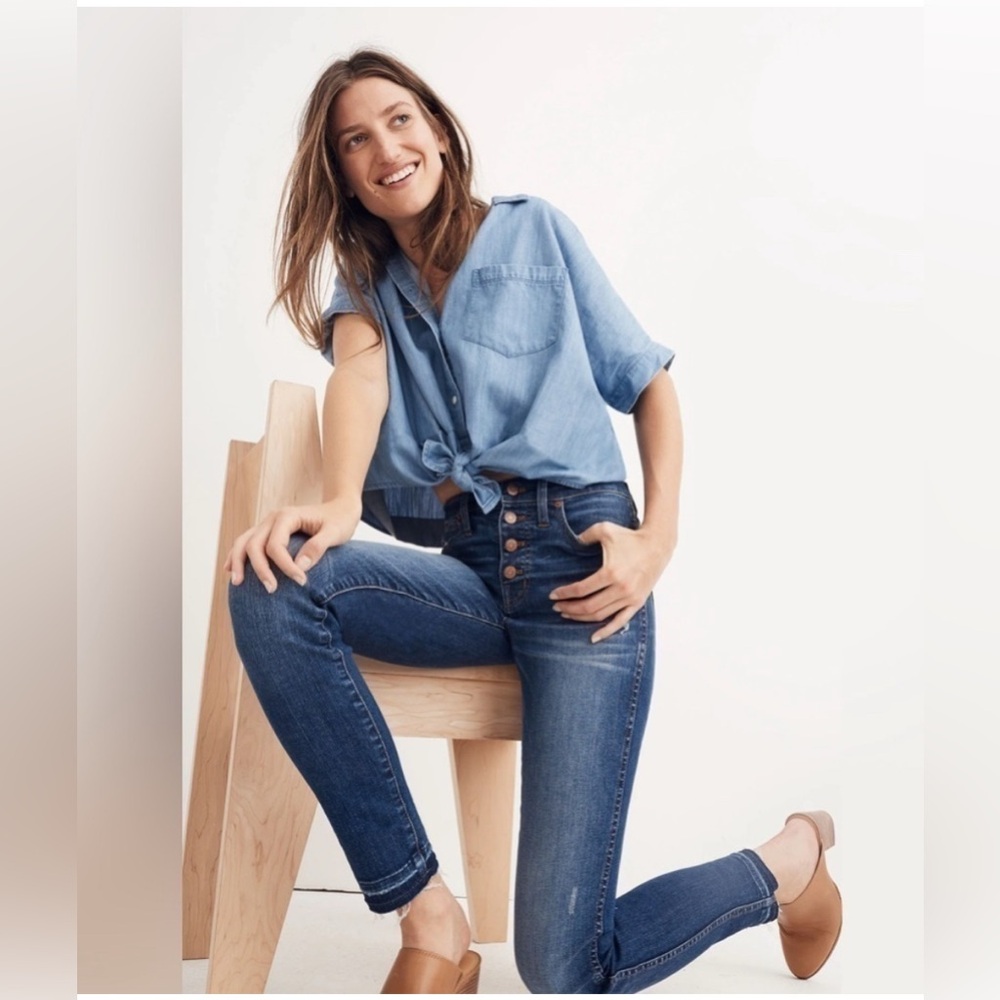 Madewell 10 Inch High Rise Button Fly Distressed Jeans